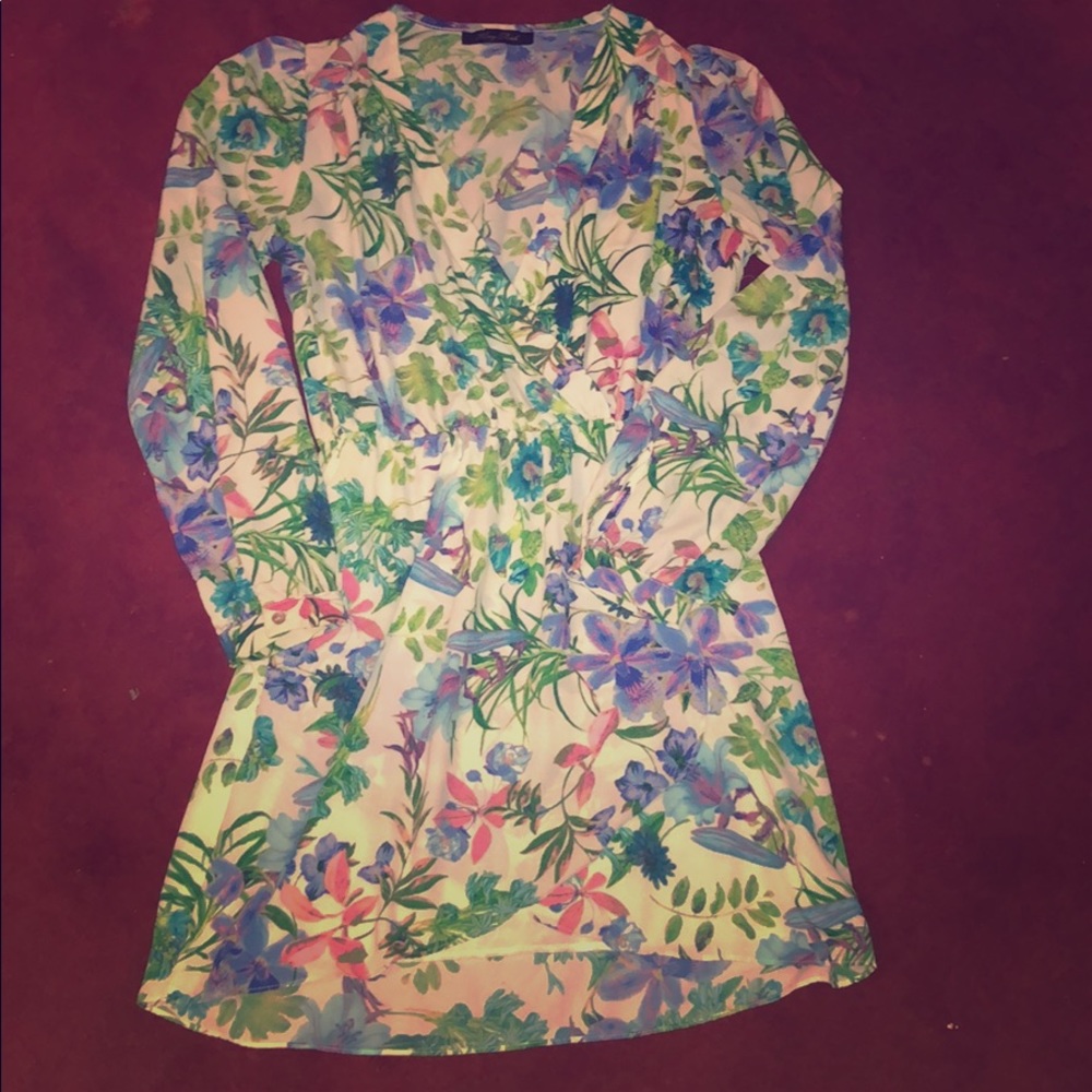 Long sleeve asymmetrical bottom spring dress.